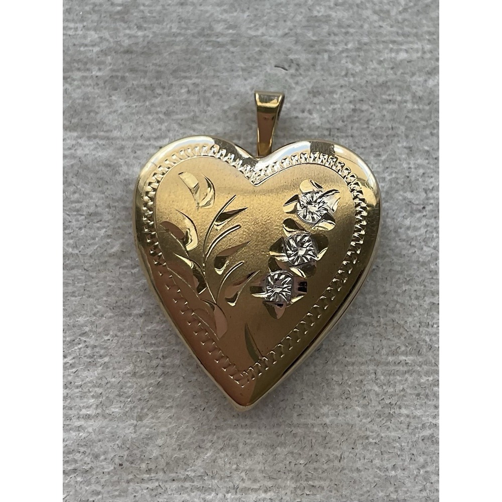 Vintage 14k Gf Gold Filled PPC Signed Etched Heart Locket Estate Jewelry